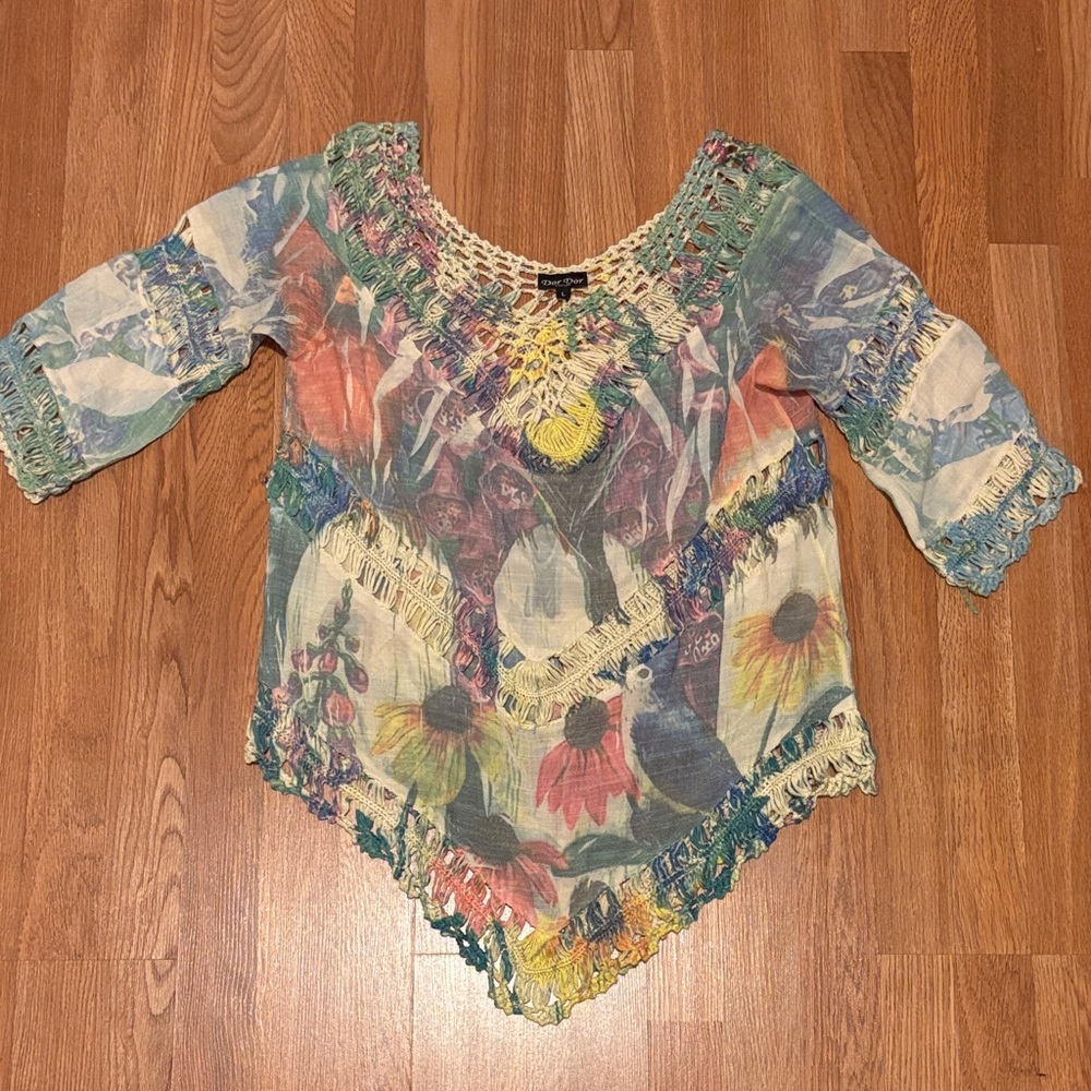 Boho Floral Crochet-Trim Women’s Top in Multi-Color